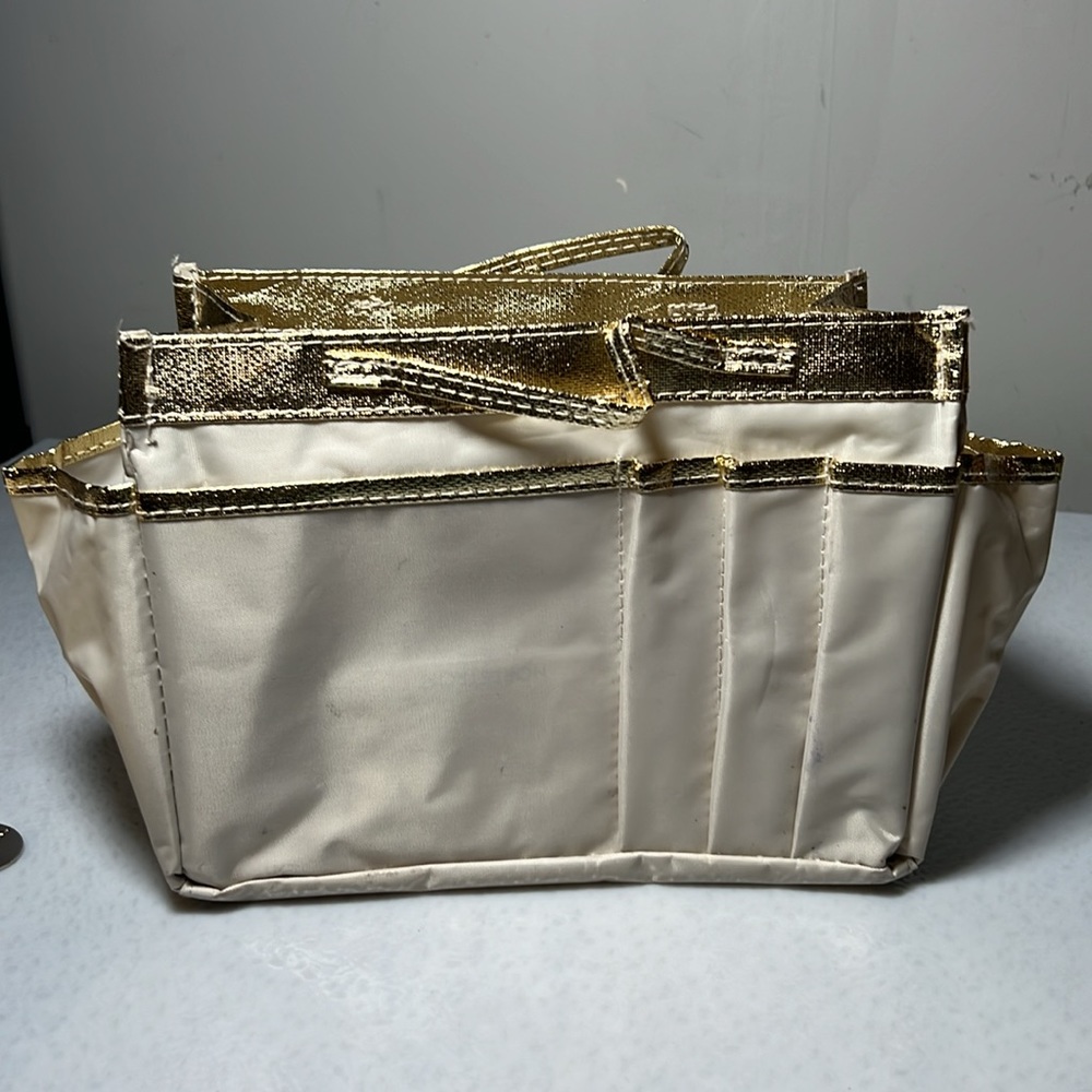 Mark Gold Zipper Bag Vinyl Lining and Tan Gold Vinyl Tote Bag - Picture 4 of 9